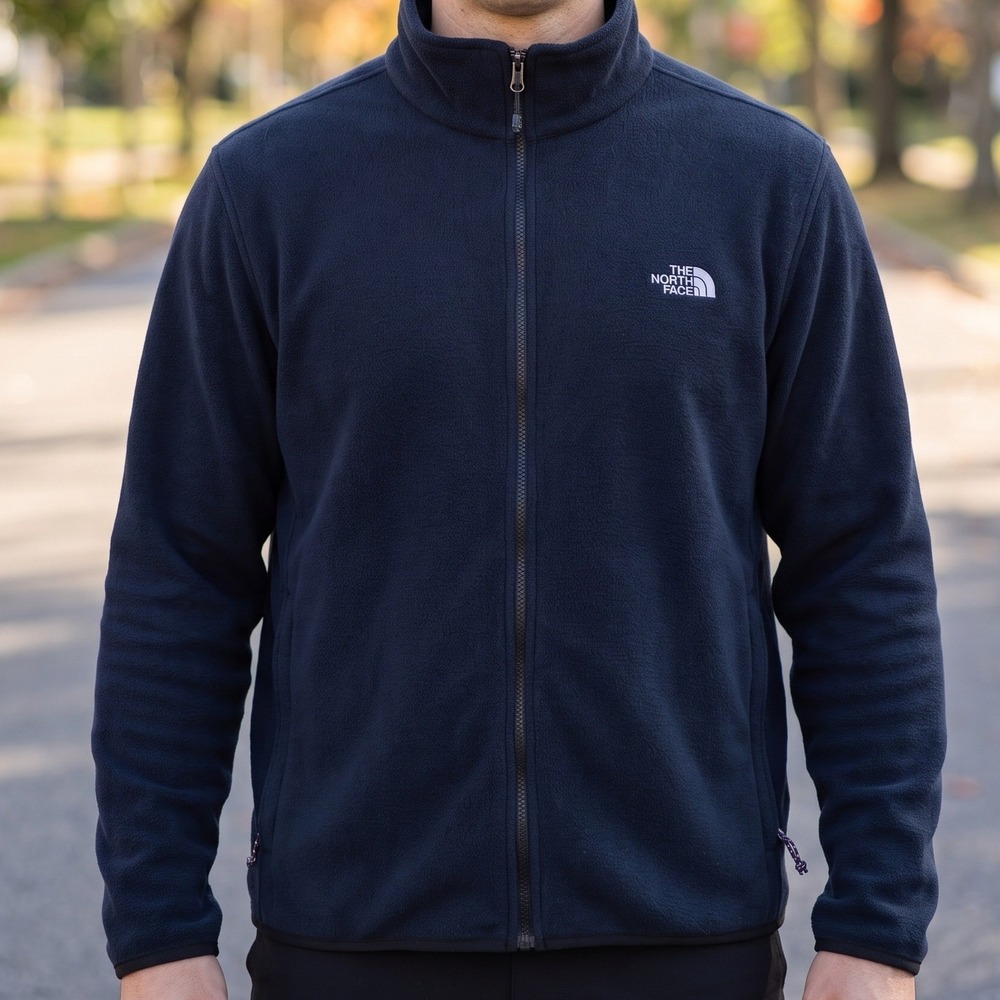 The North Face Mens Navy Blue Full Zip Fleece Jacket Mock Neck XL